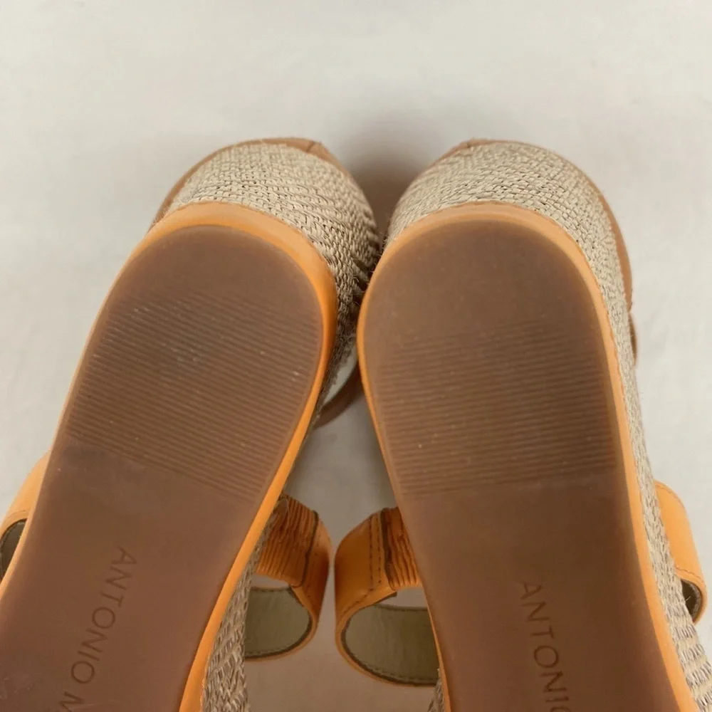 Antonio Melani Cam Leather T-Strap and Ankle Strap Open Toe Platform Woven Wedge